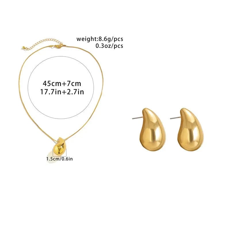 2Pcs Exquisite Snake Chain Beans Pea Pendant Choker Necklace Stud Earrings for Women Vintage Glossy Tear Aesthetic Jewelry Set - SHOWLU FASHION STORE