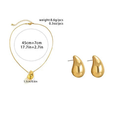 2Pcs Exquisite Snake Chain Beans Pea Pendant Choker Necklace Stud Earrings for Women Vintage Glossy Tear Aesthetic Jewelry Set - SHOWLU FASHION STORE