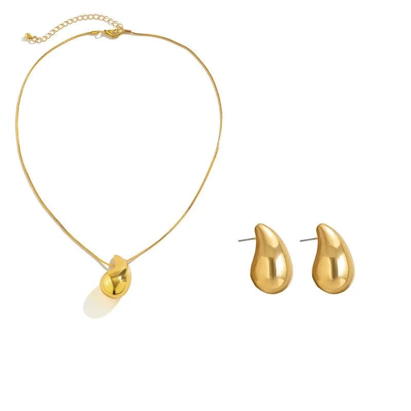 2Pcs Exquisite Snake Chain Beans Pea Pendant Choker Necklace Stud Earrings for Women Vintage Glossy Tear Aesthetic Jewelry Set - SHOWLU FASHION STORE