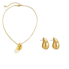 2Pcs Exquisite Snake Chain Beans Pea Pendant Choker Necklace Stud Earrings for Women Vintage Glossy Tear Aesthetic Jewelry Set - SHOWLU FASHION STORE