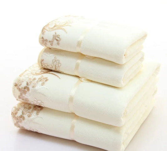 2pcs/set microfiber Elegant Embroidered towel set solid 1pc face towel and 1pc bath towel Quick Dry Towels bathroom for Adult - SHOWLU FASHION STORE