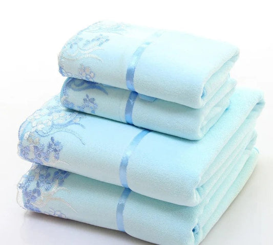 2pcs/set microfiber Elegant Embroidered towel set solid 1pc face towel and 1pc bath towel Quick Dry Towels bathroom for Adult - SHOWLU FASHION STORE