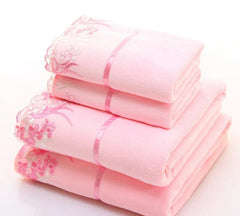 2pcs/set microfiber Elegant Embroidered towel set solid 1pc face towel and 1pc bath towel Quick Dry Towels bathroom for Adult - SHOWLU FASHION STORE