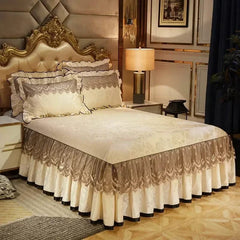 3 Pcs Bedding Set Luxury Soft Bed Spreads Heightened Bed Skirt Adjustable Linen Sheets Queen King Size Cover with Pillowcases - SHOWLU FASHION STORE