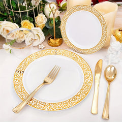 300Pcs Plastic tableware - Silver&Rose Gold&Gold Plastic Dinnerware for 50 Guests - Plastic Plates Disposable Include:50 Silver Dinner Plates, 50 Dessert Plates, 50 knife, fork and spoon, 50 Cups for Wedding and any party. - SHOWLU FASHION STORE
