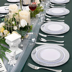 300Pcs Plastic tableware - Silver&Rose Gold&Gold Plastic Dinnerware for 50 Guests - Plastic Plates Disposable Include:50 Silver Dinner Plates, 50 Dessert Plates, 50 knife, fork and spoon, 50 Cups for Wedding and any party. - SHOWLU FASHION STORE