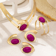 1 Set Elegant Vacation Style Women'S Jewelry Set - Asymmetric Gemstone Collar Necklace, Stud Earrings, Bracelet, and Ring - Plastic Inlay, Alloy Base, Perfect for Parties and Holidays, All-Season Wear SHOWLU FASHION STORE