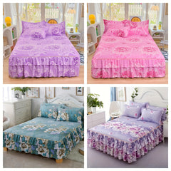 2/3pcs Printing Ruffled Edge Soft Comfortable Breathable Bed Skirt Set (Bed Skirt *1+ Pillowcase*1/2, Without Core) Multiple Sizes Available, All-season Availability, Machine Washable, Mattress Cover, Printing Bedding Set, fo SHOWLU FASHION STORE