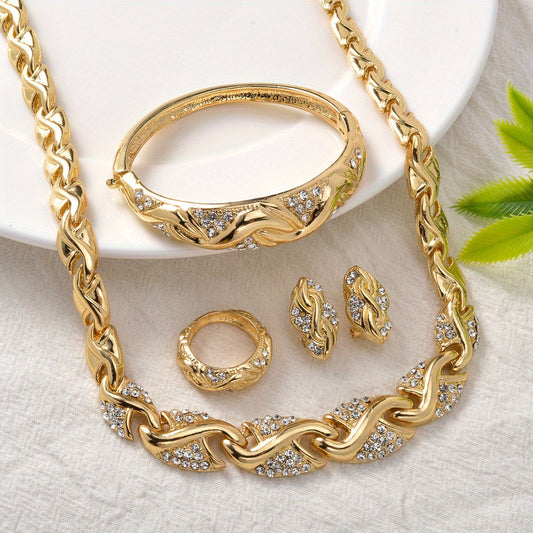 One set of exquisite retro leaf jewelry for men and women, shining synthetic Zirconia jewelry four-piece set, suitable for wedding parties, banquets, Valentine's Day holiday jewelry gifts SHOWLU FASHION STORE