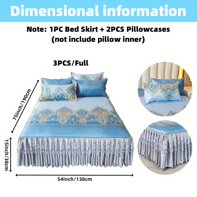 2pcs/3pcs Jacquard Bed Skirt Set with Pillowcases, Lace Hem, Floral Pattern, Soft & Comfortable, Machine Washable, Polyester 100%, Contemporary Style, Woven Fabric, 120g - Single/Double Size Options SHOWLU FASHION STORE
