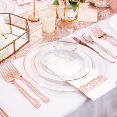 350 Pcs Rose Gold Plates, Rose Gold Dinnerware Set Include: 50 Dinner Plates 10.25 inch, 50 Dessert Plates 7.5 inch, 50 Rose Gold Cutlery set, 50 Disposable Cups 9 OZ with 50 Napkins for Party and Wedding - SHOWLU FASHION STORE