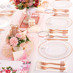 350 Pcs Rose Gold Plates, Rose Gold Dinnerware Set Include: 50 Dinner Plates 10.25 inch, 50 Dessert Plates 7.5 inch, 50 Rose Gold Cutlery set, 50 Disposable Cups 9 OZ with 50 Napkins for Party and Wedding - SHOWLU FASHION STORE