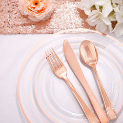 350 Pcs Rose Gold Plates, Rose Gold Dinnerware Set Include: 50 Dinner Plates 10.25 inch, 50 Dessert Plates 7.5 inch, 50 Rose Gold Cutlery set, 50 Disposable Cups 9 OZ with 50 Napkins for Party and Wedding - SHOWLU FASHION STORE