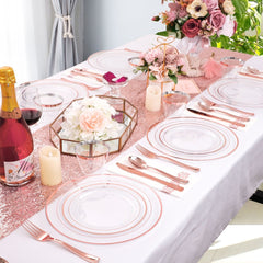 350 Pcs Rose Gold Plates, Rose Gold Dinnerware Set Include: 50 Dinner Plates 10.25 inch, 50 Dessert Plates 7.5 inch, 50 Rose Gold Cutlery set, 50 Disposable Cups 9 OZ with 50 Napkins for Party and Wedding - SHOWLU FASHION STORE