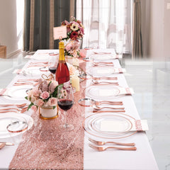 350 Pcs Rose Gold Plates, Rose Gold Dinnerware Set Include: 50 Dinner Plates 10.25 inch, 50 Dessert Plates 7.5 inch, 50 Rose Gold Cutlery set, 50 Disposable Cups 9 OZ with 50 Napkins for Party and Wedding - SHOWLU FASHION STORE