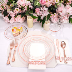 350 Pcs Rose Gold Plates, Rose Gold Dinnerware Set Include: 50 Dinner Plates 10.25 inch, 50 Dessert Plates 7.5 inch, 50 Rose Gold Cutlery set, 50 Disposable Cups 9 OZ with 50 Napkins for Party and Wedding - SHOWLU FASHION STORE