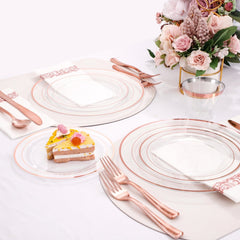 350 Pcs Rose Gold Plates, Rose Gold Dinnerware Set Include: 50 Dinner Plates 10.25 inch, 50 Dessert Plates 7.5 inch, 50 Rose Gold Cutlery set, 50 Disposable Cups 9 OZ with 50 Napkins for Party and Wedding - SHOWLU FASHION STORE