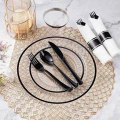 350 Piece Plastic Dinnerware Set for Party,Clear Disposable Plates for 50 Guests ,Include: Dinner Plastic Plates, Rolled Napkins - SHOWLU FASHION STORE