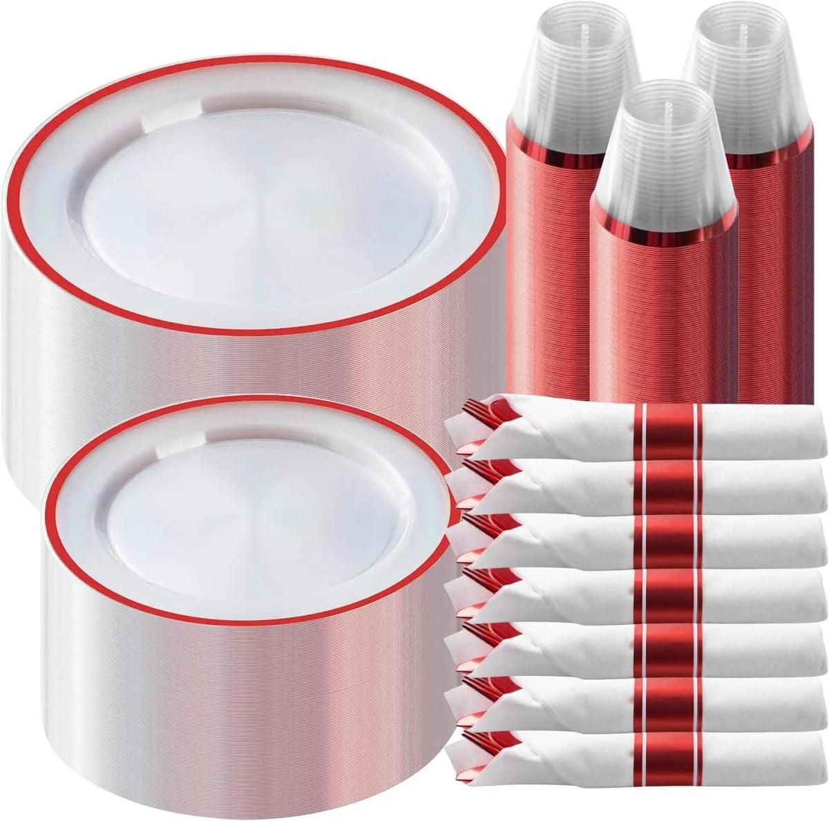 350 Piece Plastic Dinnerware Set for Party,Clear Disposable Plates for 50 Guests ,Include: Dinner Plastic Plates, Rolled Napkins - SHOWLU FASHION STORE