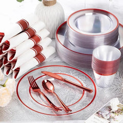 350 Piece Plastic Dinnerware Set for Party,Clear Disposable Plates for 50 Guests ,Include: Dinner Plastic Plates, Rolled Napkins - SHOWLU FASHION STORE