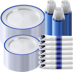 350 Piece Plastic Dinnerware Set for Party,Clear Disposable Plates for 50 Guests ,Include: Dinner Plastic Plates, Rolled Napkins - SHOWLU FASHION STORE