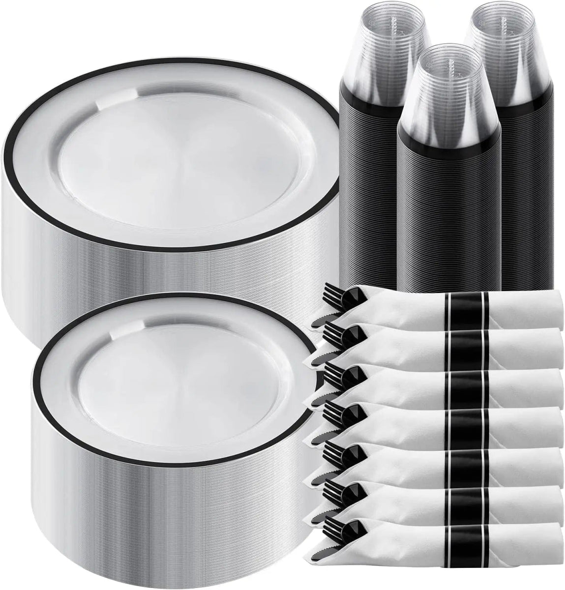 350 Piece Plastic Dinnerware Set for Party,Clear Disposable Plates for 50 Guests ,Include: Dinner Plastic Plates, Rolled Napkins - SHOWLU FASHION STORE