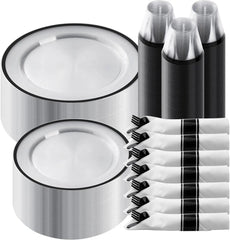 350 Piece Plastic Dinnerware Set for Party,Clear Disposable Plates for 50 Guests ,Include: Dinner Plastic Plates, Rolled Napkins - SHOWLU FASHION STORE
