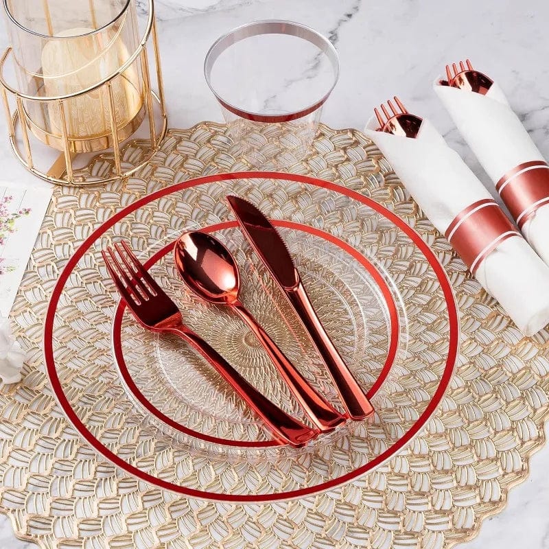 350 Piece Plastic Dinnerware Set for Party,Clear Disposable Plates for 50 Guests ,Include: Dinner Plastic Plates, Rolled Napkins - SHOWLU FASHION STORE