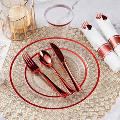 350 Piece Plastic Dinnerware Set for Party,Clear Disposable Plates for 50 Guests ,Include: Dinner Plastic Plates, Rolled Napkins - SHOWLU FASHION STORE