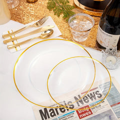 350PCS Clear and Gold Plastic cutlery - Gold Disposable Plastic Dinnerware Set for 50 Guests Include 100 Plastic Plates, 150 Gold Cutlery, 50 Cups&50 Napkins Idea for Wedding&Party - SHOWLU FASHION STORE