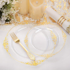 350PCS Clear Gold Plastic Plates - Gold Plastic Dinnerware Sets for 50 Guests - 100 Gold Disposable Plates, 150 Gold Plastic Silverware, 50 Cups, 50 Napkins for Wedding & Party - SHOWLU FASHION STORE