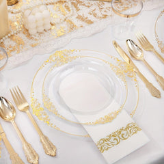350PCS Clear Gold Plastic Plates - Gold Plastic Dinnerware Sets for 50 Guests - 100 Gold Disposable Plates, 150 Gold Plastic Silverware, 50 Cups, 50 Napkins for Wedding & Party - SHOWLU FASHION STORE