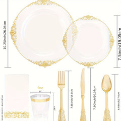 350PCS Clear Gold Plastic Plates - Gold Plastic Dinnerware Sets for 50 Guests - 100 Gold Disposable Plates, 150 Gold Plastic Silverware, 50 Cups, 50 Napkins for Wedding & Party - SHOWLU FASHION STORE