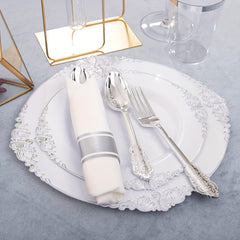 350PCS Silver Plastic Plates&Pre Rolled Napkins for 50 Guests, Plastic Dinerware Set 100 Silver Disposable Plates, 150 Silver Silverware, 50Cups and 50Napkins for Wedding&Party - SHOWLU FASHION STORE