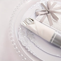 350PCS Silver Plastic Plates&Pre Rolled Napkins for 50 Guests, Plastic Dinerware Set 100 Silver Disposable Plates, 150 Silver Silverware, 50Cups and 50Napkins for Wedding&Party - SHOWLU FASHION STORE