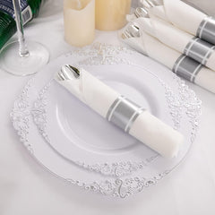 350PCS Silver Plastic Plates&Pre Rolled Napkins for 50 Guests, Plastic Dinerware Set 100 Silver Disposable Plates, 150 Silver Silverware, 50Cups and 50Napkins for Wedding&Party - SHOWLU FASHION STORE