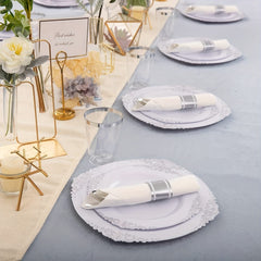 350PCS Silver Plastic Plates&Pre Rolled Napkins for 50 Guests, Plastic Dinerware Set 100 Silver Disposable Plates, 150 Silver Silverware, 50Cups and 50Napkins for Wedding&Party - SHOWLU FASHION STORE