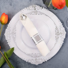 350PCS Silver Plastic Plates&Pre Rolled Napkins for 50 Guests, Plastic Dinerware Set 100 Silver Disposable Plates, 150 Silver Silverware, 50Cups and 50Napkins for Wedding&Party - SHOWLU FASHION STORE