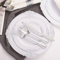 350PCS Silver Plastic Plates&Pre Rolled Napkins for 50 Guests, Plastic Dinerware Set 100 Silver Disposable Plates, 150 Silver Silverware, 50Cups and 50Napkins for Wedding&Party - SHOWLU FASHION STORE