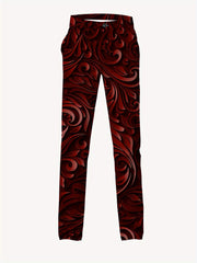 Men'S Casual Blazer and Trousers Set - Stylish Red Floral Pattern, Slim Fit, Polyester, Long Sleeve with Pockets, Perfect for All Seasons SHOWLU FASHION STORE