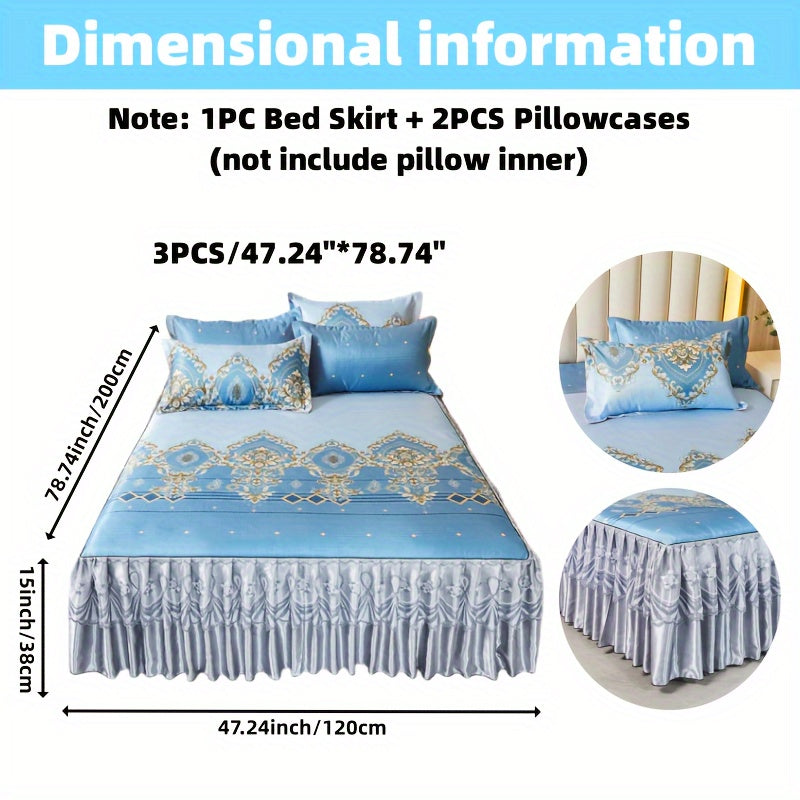 2pcs/3pcs Jacquard Bed Skirt Set with Pillowcases, Lace Hem, Floral Pattern, Soft & Comfortable, Machine Washable, Polyester 100%, Contemporary Style, Woven Fabric, 120g - Single/Double Size Options SHOWLU FASHION STORE