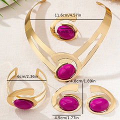 1 Set Elegant Vacation Style Women'S Jewelry Set - Asymmetric Gemstone Collar Necklace, Stud Earrings, Bracelet, and Ring - Plastic Inlay, Alloy Base, Perfect for Parties and Holidays, All-Season Wear SHOWLU FASHION STORE