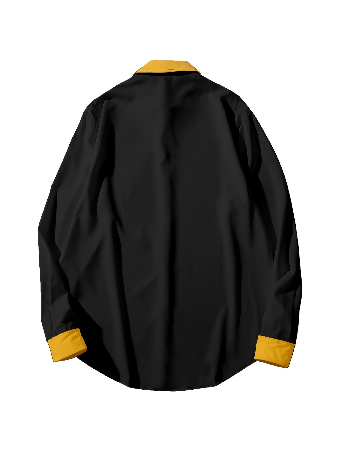 Men's Polyester Long-Sleeve Shirt | Black with Golden Trim | Casual & Formal Wear | Machine Washable | All-Season Comfort | Elegant Turn- Collar | Versatile for Parties, Evenings & Daily Events, Formal Event Attire | Stylish SHOWLU FASHION STORE