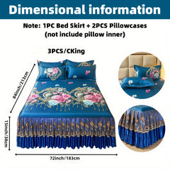 2pcs/3pcs Jacquard Bed Skirt Set with Pillowcases, Lace Hem, Floral Pattern, Soft & Comfortable, Machine Washable, Polyester 100%, Contemporary Style, Woven Fabric, 120g - Single/Double Size Options SHOWLU FASHION STORE