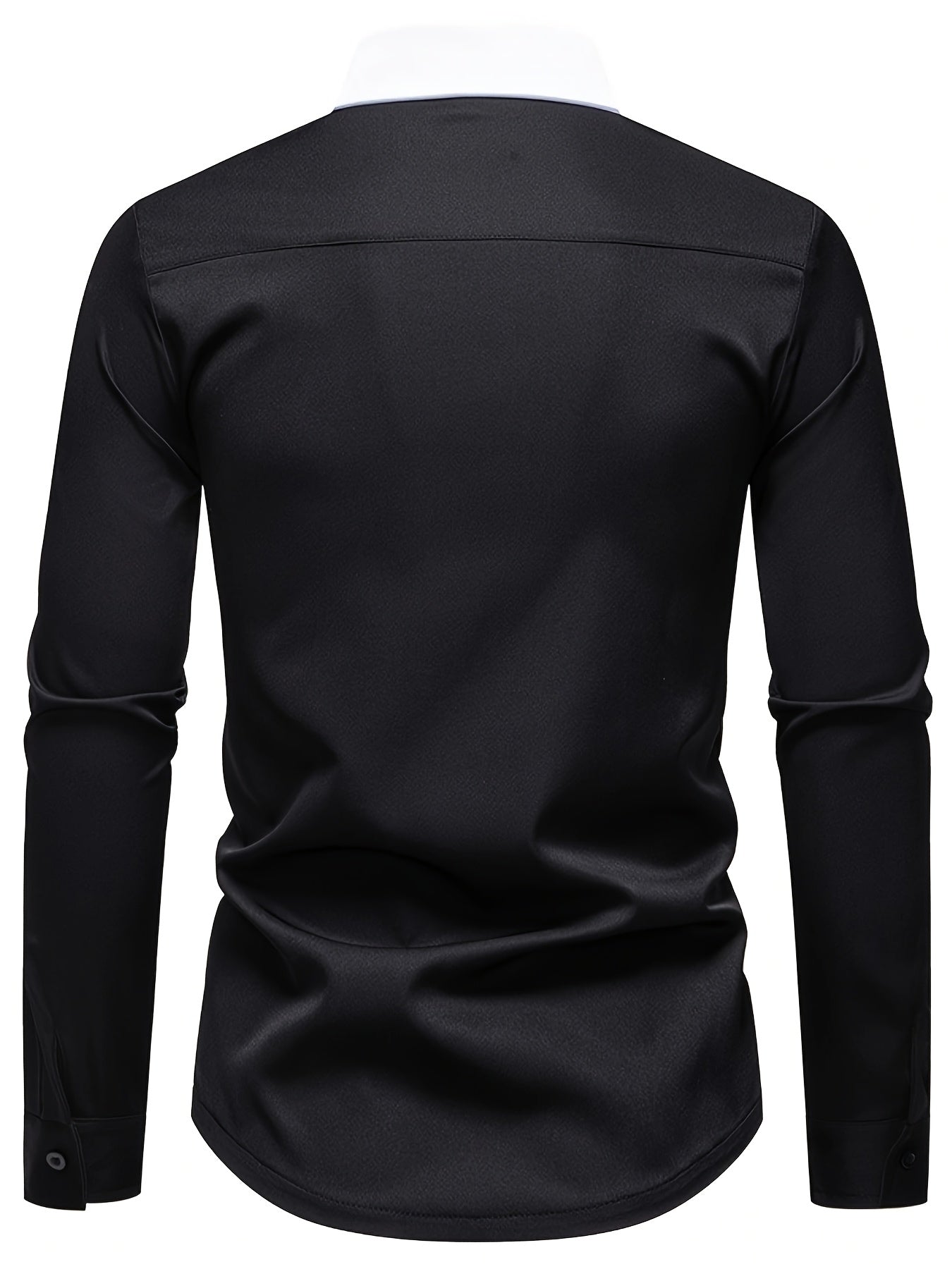 Men'S Casual Lapel Collar Long Sleeve Shirt Polyester Color Block Pattern with Button Details, Slight Stretch Fabric, 140g/m², Regular Fit, All-season, for Adult SHOWLU FASHION STORE