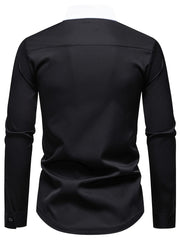 Men'S Casual Lapel Collar Long Sleeve Shirt Polyester Color Block Pattern with Button Details, Slight Stretch Fabric, 140g/m², Regular Fit, All-season, for Adult SHOWLU FASHION STORE