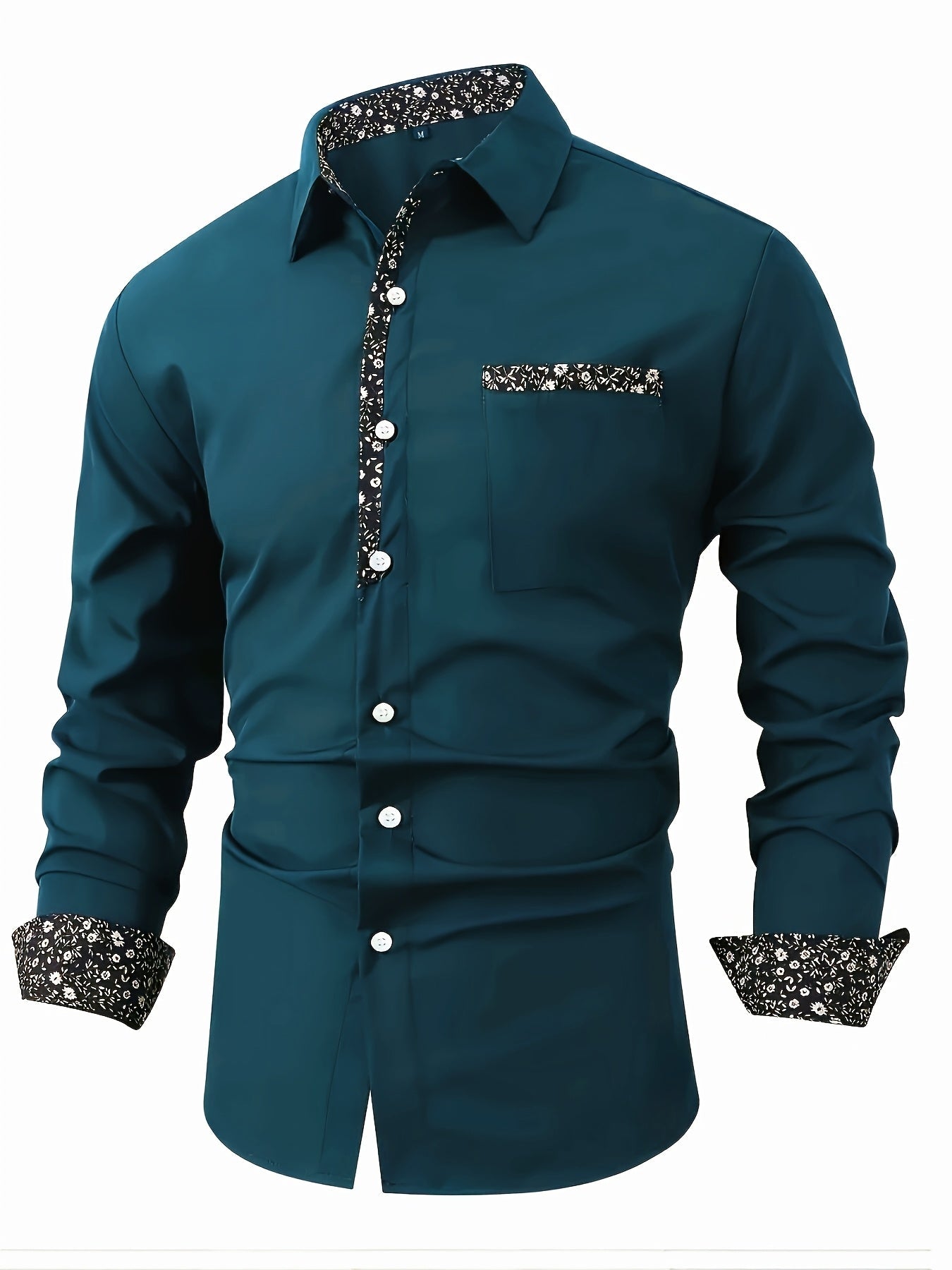Men's Casual Floral Print Long Sleeve Shirt - Comfortable Polyester, Maroon with Black and White Detailing, Button-Up Collared Style for Fall/Winter SHOWLU FASHION STORE