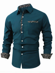 Men's Casual Floral Print Long Sleeve Shirt - Comfortable Polyester, Maroon with Black and White Detailing, Button-Up Collared Style for Fall/Winter SHOWLU FASHION STORE