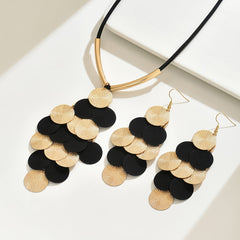 3pcs Vintage Hip Hop Jewelry Set, Iron Fingerprint Piece Link Necklace and Tassel Earrings, Creative Long Tassel Drop Earrings and Necklace Set, for Daily and Party Occasions SHOWLU FASHION STORE