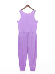 4XL 5XL LW Plus Size Women Clothing 2024 Spring Stretchy Sleeveless Solid U Neck Drawstring Light One - piece Casual Jumpsuit - SHOWLU FASHION STORE